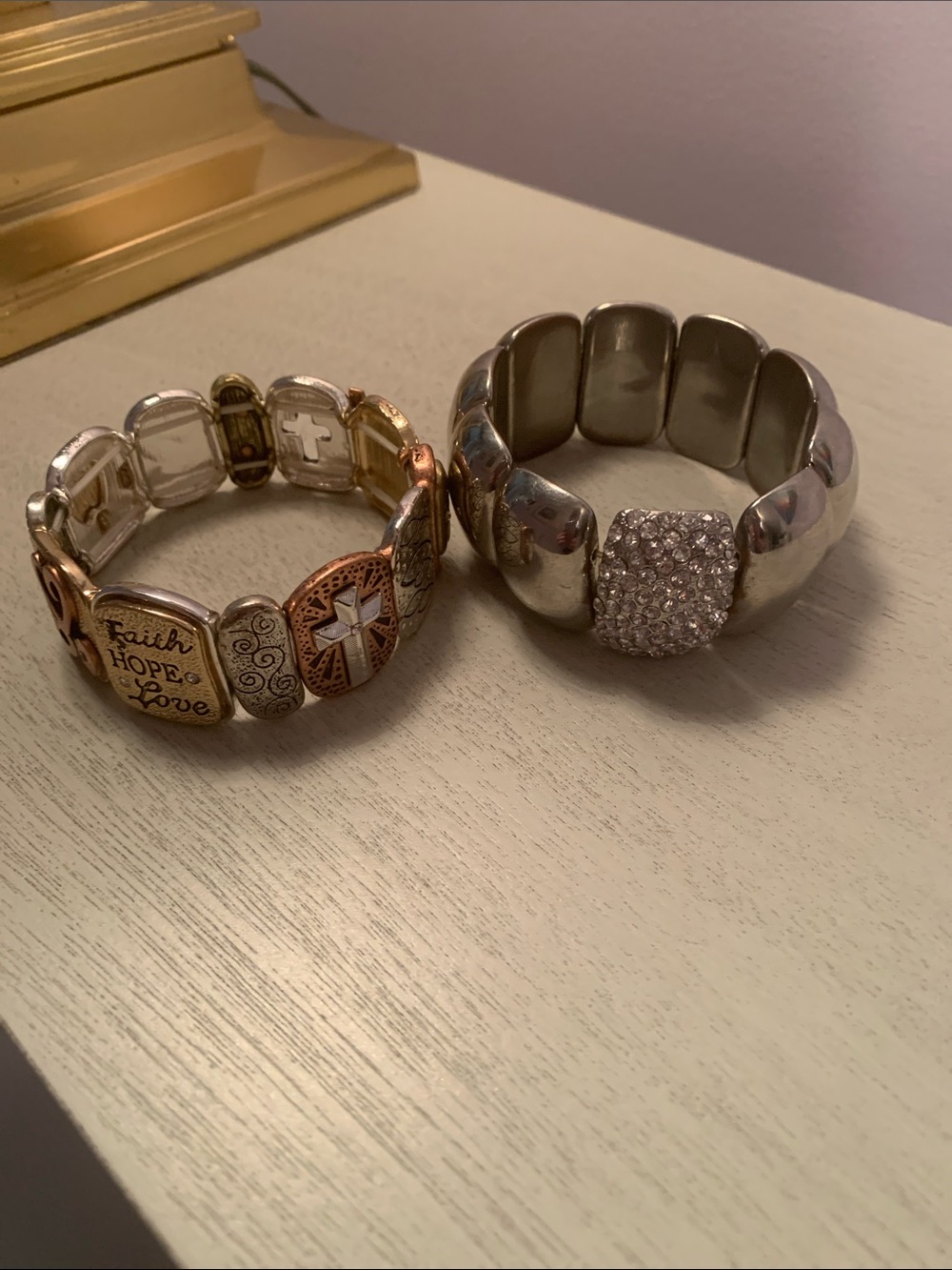 Womens Two-Tone Inspirational Stretch Bracelet Set - Silver & Gold Accents